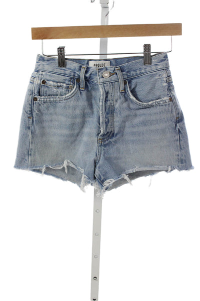 Agolde Womens Cut-Off Blue Organic Cotton Button Shorts Size 23