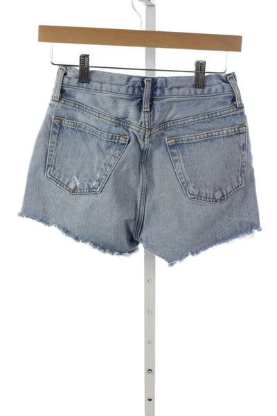 Agolde Womens Cut-Off Blue Organic Cotton Button Shorts Size 23