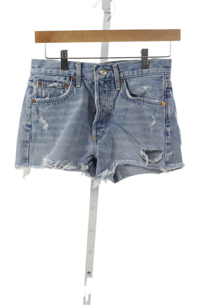 Agolde Womens Cut-Off Cotton Shorts Blue Button Size 24