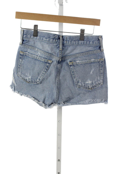 Agolde Womens Cut-Off Cotton Shorts Blue Button Size 24