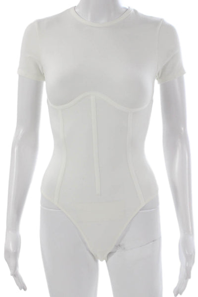 Fleur du Mal Women Corselette Bodysuit White Short Sleeve Size XS