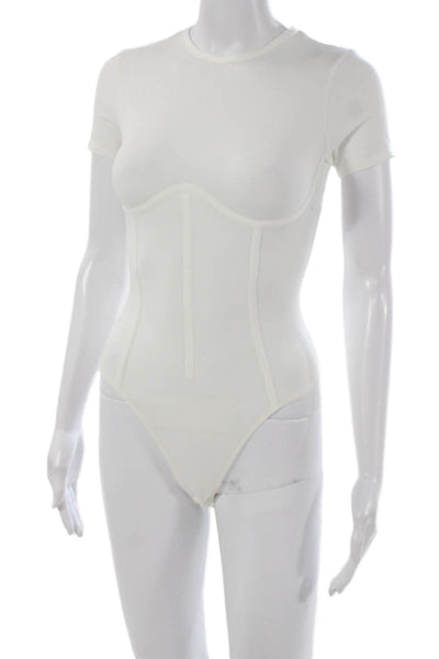 Fleur du Mal Women Corselette Bodysuit White Short Sleeve Size XS