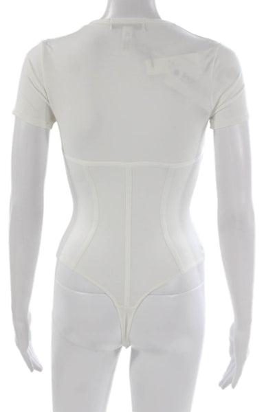 Fleur du Mal Women Corselette Bodysuit White Short Sleeve Size XS