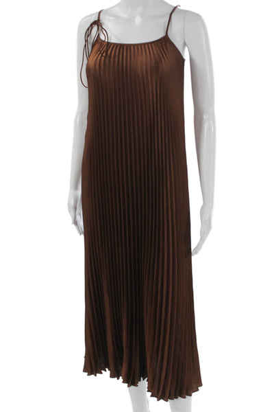 Vince Women Brown Sleeveless Slip Dress Mid Calf Scoop Neck Polyester Size 2XS
