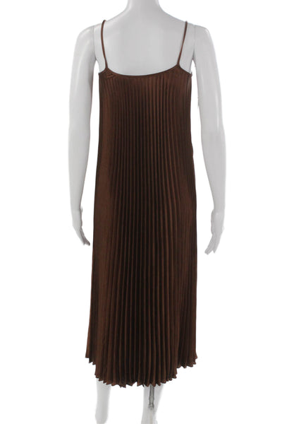 Vince Women Brown Sleeveless Slip Dress Mid Calf Scoop Neck Polyester Size 2XS