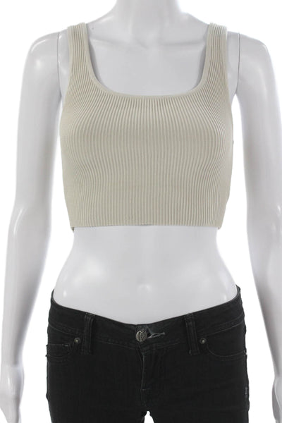 Babaton Women Cropped Tank Beige Square Neck Sleeveless Nylon Size S
