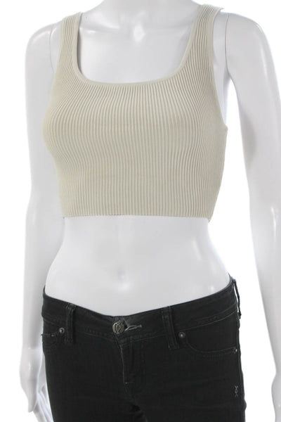 Babaton Women Cropped Tank Beige Square Neck Sleeveless Nylon Size S