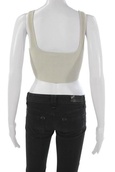 Babaton Women Cropped Tank Beige Square Neck Sleeveless Nylon Size S