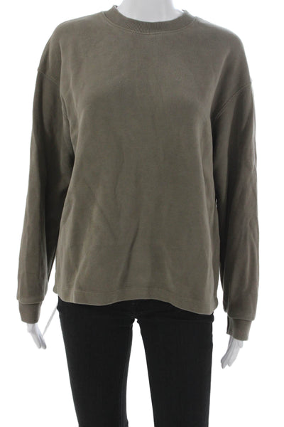 Zara Women Pullover Sweatshirt Green Cotton Crew Neck Long Sleeve Size S