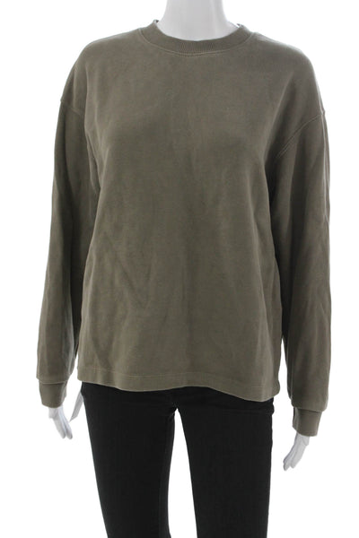 Zara Women Pullover Sweatshirt Green Cotton Crew Neck Long Sleeve Size S