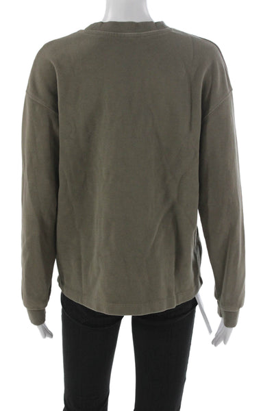 Zara Women Pullover Sweatshirt Green Cotton Crew Neck Long Sleeve Size S