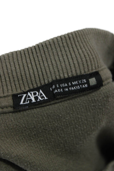 Zara Women Pullover Sweatshirt Green Cotton Crew Neck Long Sleeve Size S