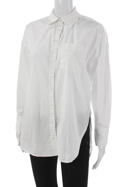 Maeve Anthropologie Women White Collared Long Sleeve Button Up Top Size 2XS
