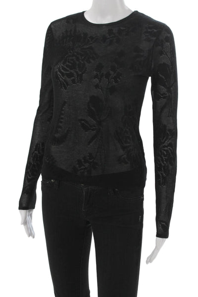 Vince Women Black Floral Pullover Crew Neck Long Sleeve Polyester Size 2XS