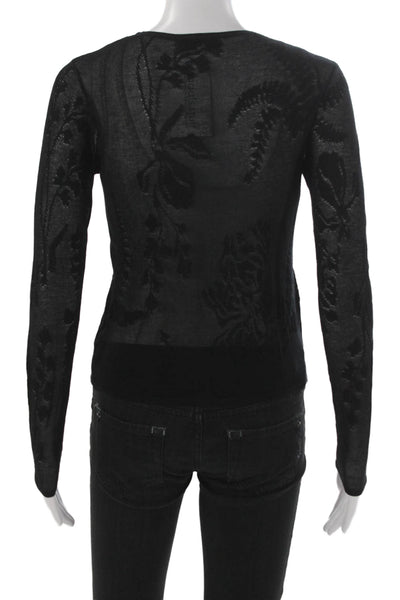Vince Women Black Floral Pullover Crew Neck Long Sleeve Polyester Size 2XS
