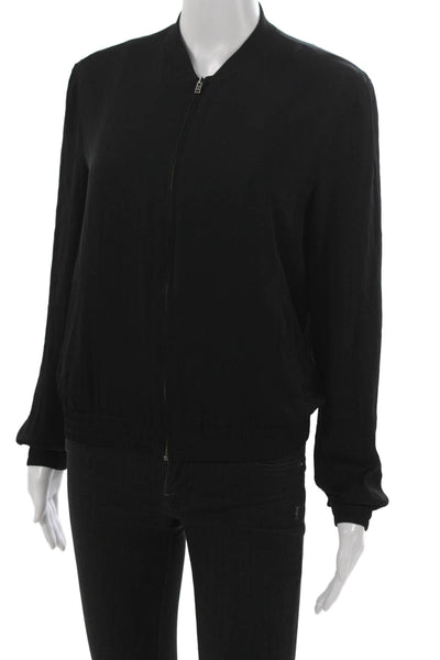 Theory Womens Bomber Jacket Black Silk Zip Long Sleeve Size S