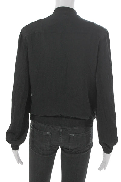 Theory Womens Bomber Jacket Black Silk Zip Long Sleeve Size S