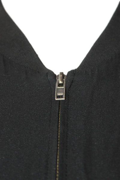 Theory Womens Bomber Jacket Black Silk Zip Long Sleeve Size S