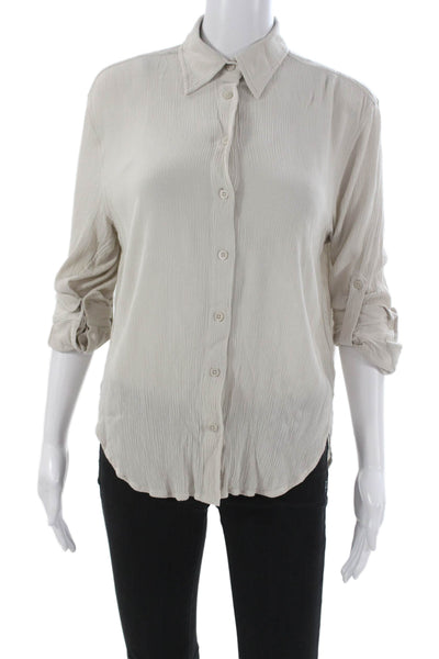 Babaton Womens Beige Collared Button Long Sleeve Basic Blouse Size XS