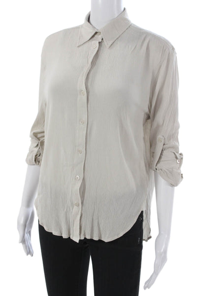 Babaton Womens Beige Collared Button Long Sleeve Basic Blouse Size XS