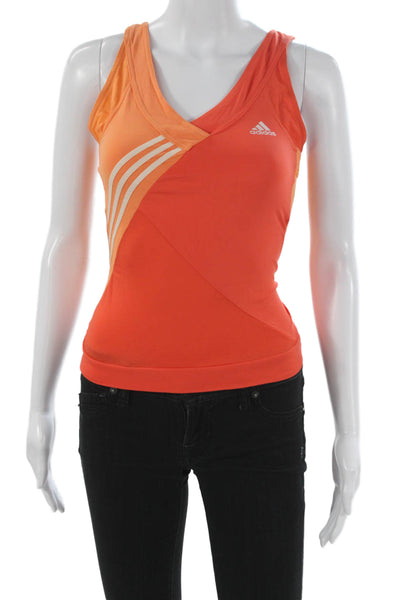 Adidas Women Basic Colorblock V-Neck Nylon Tank Orange Size XS