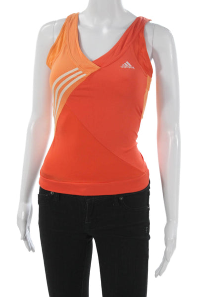 Adidas Women Basic Colorblock V-Neck Nylon Tank Orange Size XS