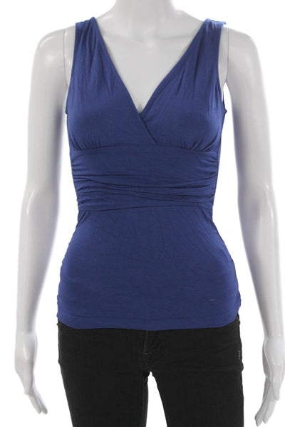 BCBGMAXAZRIA Womens Basic Sleeveless V-Neck Rayon Tank Blue Size XS