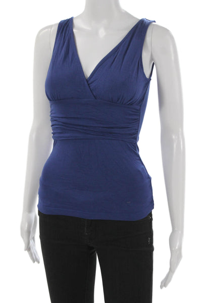 BCBGMAXAZRIA Womens Basic Sleeveless V-Neck Rayon Tank Blue Size XS