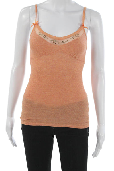 Free People Womens Orange V Neck Tank 100% Cotton Sleeveless Solid Size XS