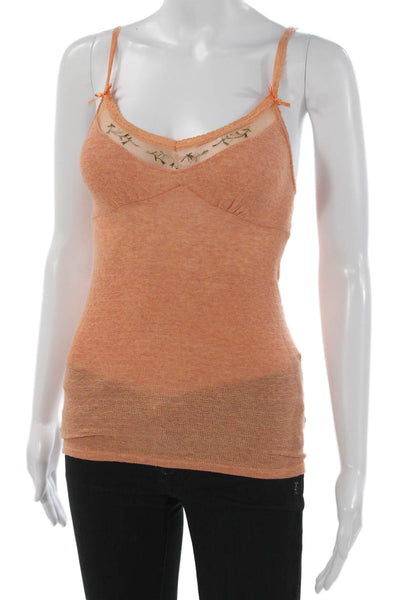 Free People Womens Orange V Neck Tank 100% Cotton Sleeveless Solid Size XS