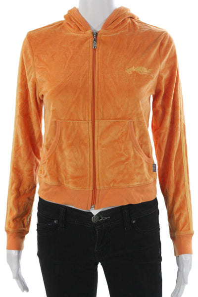 Hale Bob Women Full Zip Cotton Hoodie Orange Long Sleeve Size XS