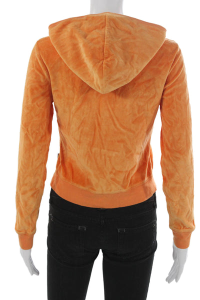 Hale Bob Women Full Zip Cotton Hoodie Orange Long Sleeve Size XS
