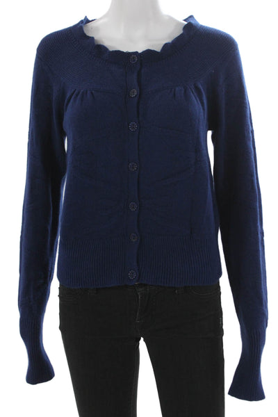 Guinevere Anthropologie Womens Blue Angora Cotton Cardigan Sweater Size L