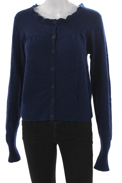 Guinevere Anthropologie Womens Blue Angora Cotton Cardigan Sweater Size L