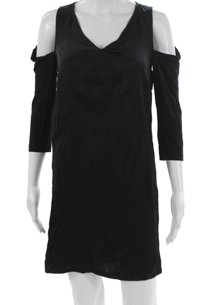 See by Chloe Women Shift Dress Black Vneck 3/4 Sleeve Pullover Polyester Size 2