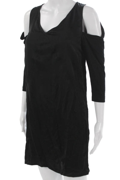 See by Chloe Women Shift Dress Black Vneck 3/4 Sleeve Pullover Polyester Size 2