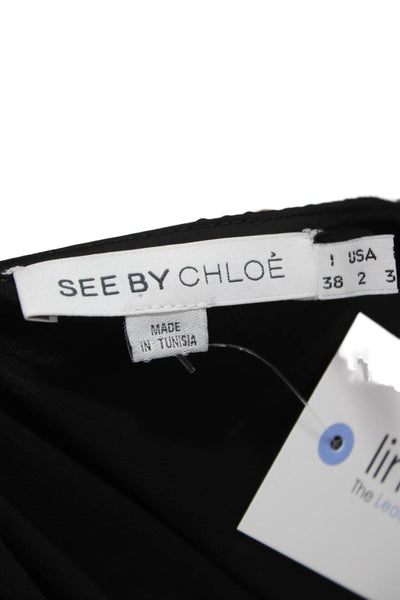 See by Chloe Women Shift Dress Black Vneck 3/4 Sleeve Pullover Polyester Size 2