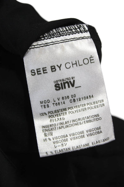 See by Chloe Women Shift Dress Black Vneck 3/4 Sleeve Pullover Polyester Size 2