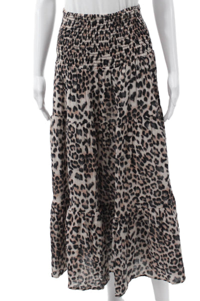 Felicite Womens Maxi Skirt Beige Animal Print 100% Cotton Long Pull On Size 1
