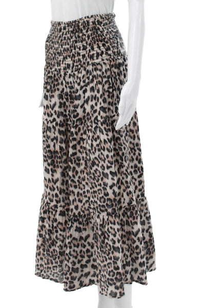 Felicite Womens Maxi Skirt Beige Animal Print 100% Cotton Long Pull On Size 1