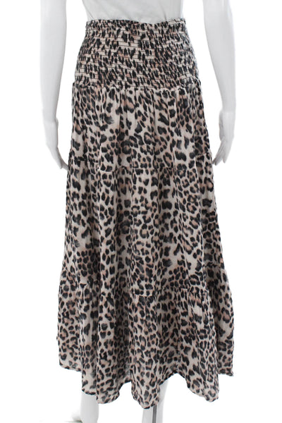 Felicite Womens Maxi Skirt Beige Animal Print 100% Cotton Long Pull On Size 1