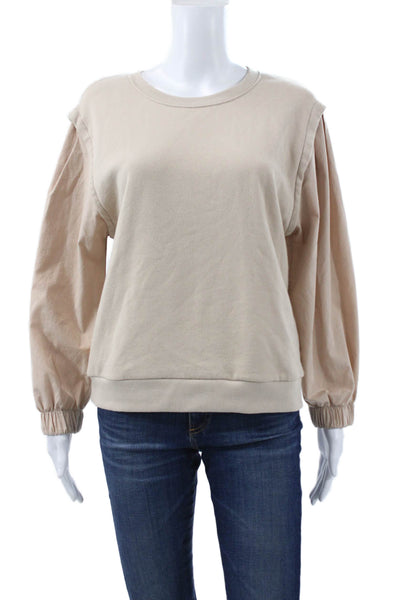 Nation LTD Women Pullover Beige 100% Cotton Crew Neck Long Sleeve Size M