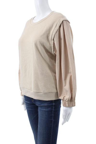 Nation LTD Women Pullover Beige 100% Cotton Crew Neck Long Sleeve Size M