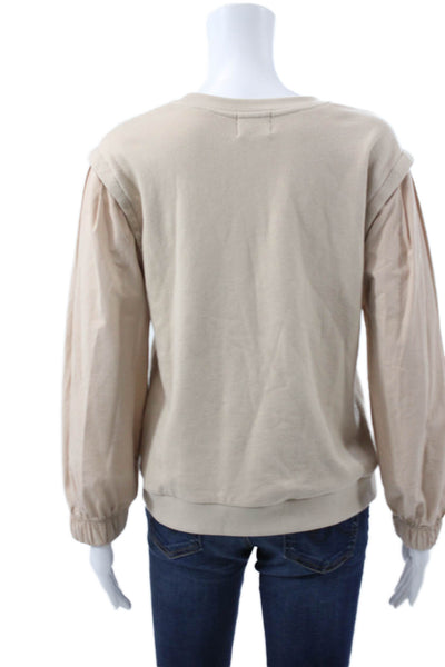 Nation LTD Women Pullover Beige 100% Cotton Crew Neck Long Sleeve Size M