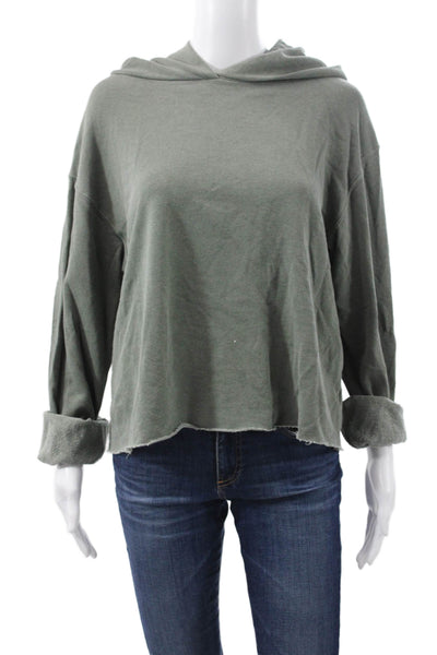 Perfect White Tee Womens Pullover Hoodie Green 100% Cotton Long Sleeve Size M
