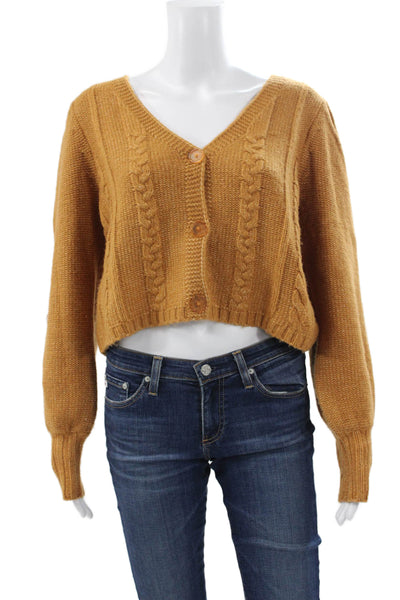 525 Womens Cardigan Yellow V-Neck Long Sleeve Acrylic Nylon Size M