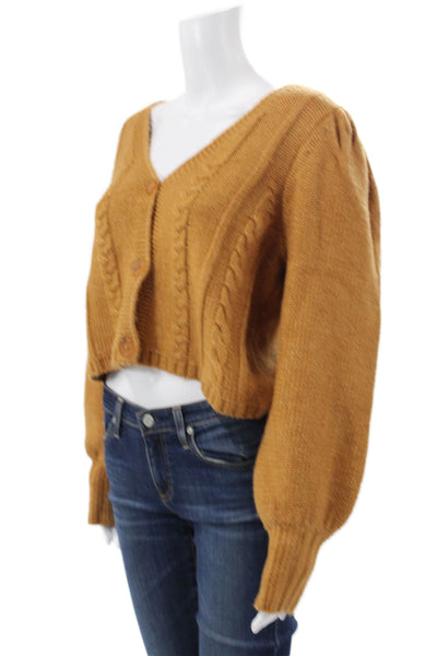 525 Womens Cardigan Yellow V-Neck Long Sleeve Acrylic Nylon Size M