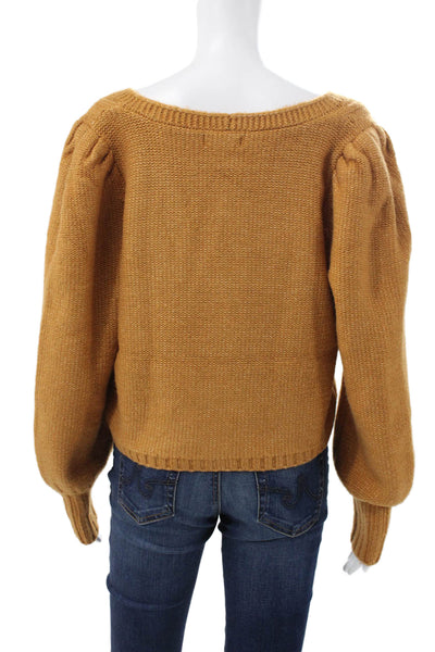 525 Womens Cardigan Yellow V-Neck Long Sleeve Acrylic Nylon Size M