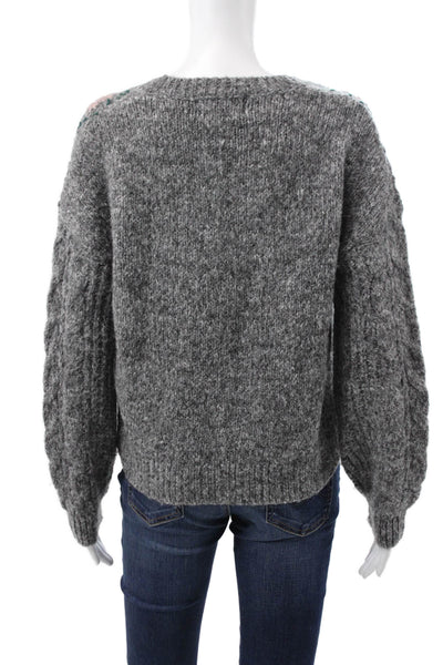 Heartloom Women Cardigan Floral V Neck Gray Long Sleeve Polyester Size M