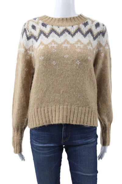 Heartloom Womens Beige Fair Isle Crew Neck Pullover Sweater Long Sleeve Size M